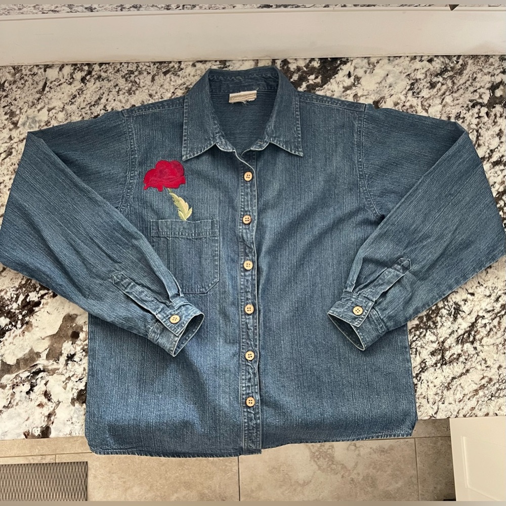 Vintage embroidered rose Jean jacket